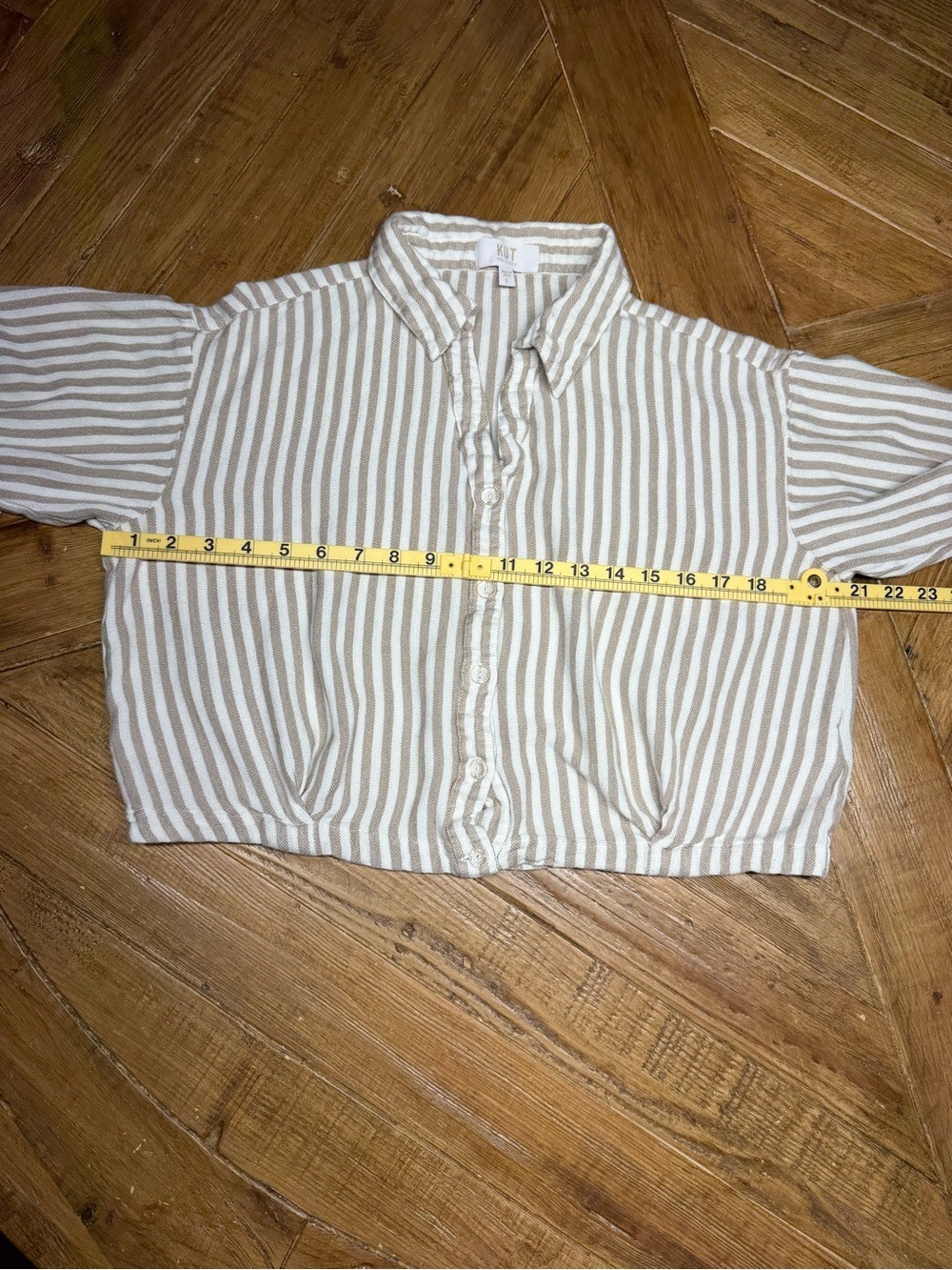 KUT from the Kloth Donna Striped Top Size Large Ivory Taupe Linen Blend - Picture 5 of 11